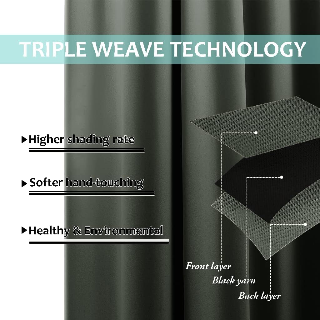 NICETOWN 100% Blackout Curtains 50" Long, Pair of Energy Smart & Noise Blocking Out Drapes for Baby Room Window, Thermal Insulated Guest Room Lined Window Dressing(Dark Mallard, 37" Wide)