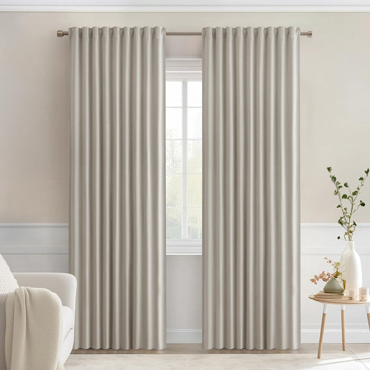 MIULEE Natural Back Tab Blackout Curtains 84 Inch Length 2 Panels Set for Living Room Bedroom Privacy, Rod Pocket/Pinch Pleat Thermal Insulated Room Darkening Pleated Light Blocking Drapes