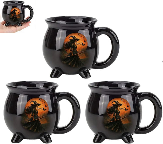 Custom Witch Cauldron Mug, Witch Themed Halloween Coffee Mug, Personalized Witches Brew Halloween Coffee Mug For Women, Besties, Family, Witches Cauldron (3 Pcs)