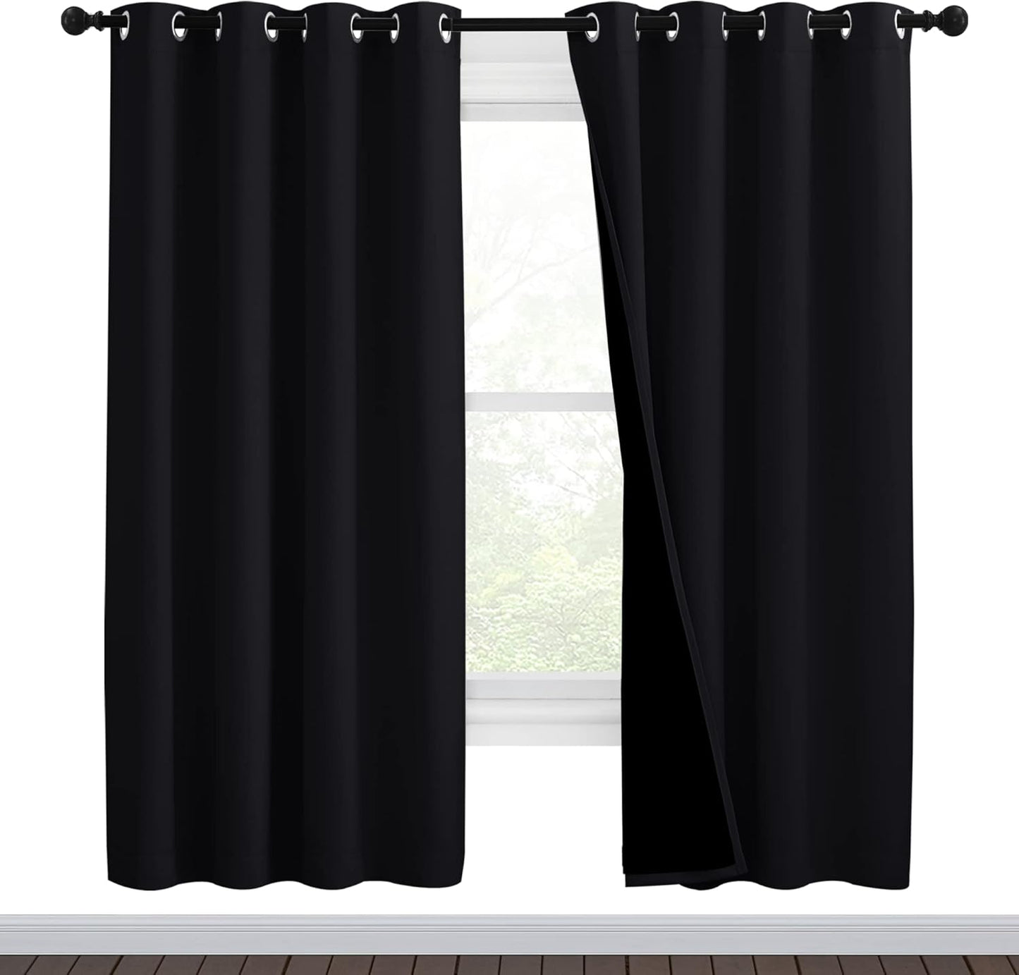 NICETOWN High-End Thermal Curtains, Full Blackout Curtains 72 Inches Long for Dining Room, Soundproof Window Treatment Drapes for Hall Room, Black, 46" Wide Per Panel, Set of 2 Panels