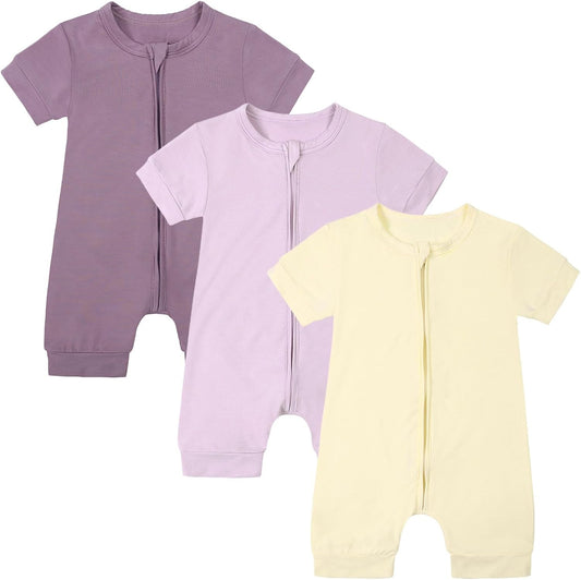 OPAWO Bamboo Baby Pajamas 3 Pack, Double Zipper Bamboo Sleepers for Baby Boy Girl Romper, Toddler Summer Clothes Outfit 0-24M