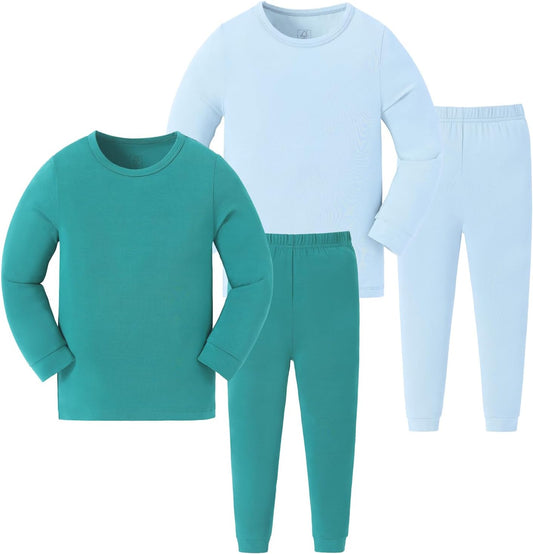 JunNeng Bamboo Viscose Pajamas for Toddler Baby, Boys Girls Solid Snug Fit Pajamas Long Sleeve Sleeper