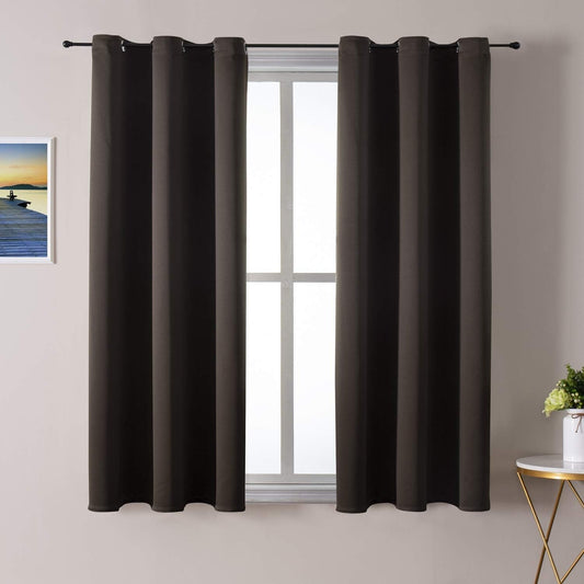 ChrisDowa Grommet Blackout Curtains for Bedroom and Living Room - 2 Panels Set Thermal Insulated Room Darkening Curtains (Brown, 38W x 45L)