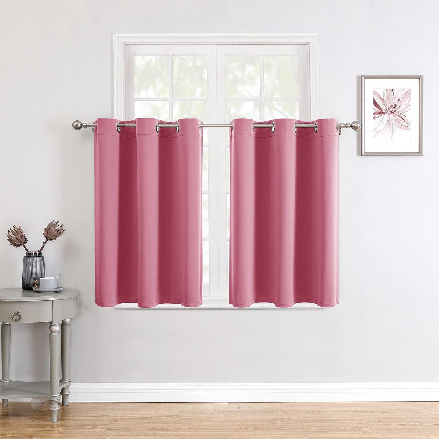 ChrisDowa Small Window Curtains for Kitchen and Bedroom - Grommet Short Thermal Insulated Room Darkening Curtains (2 Panels, Pink, 52 x 36 Inch)