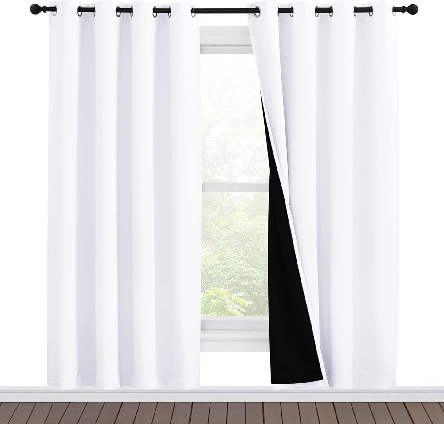 NICETOWN 100% Blackout Window Curtain Panels, Full Light Blocking Drapes with Black Liner for Nursery, 78-inch Drop Thermal Insulated Draperies (White, 2 Pieces, 55-inch Wide Per Panel)