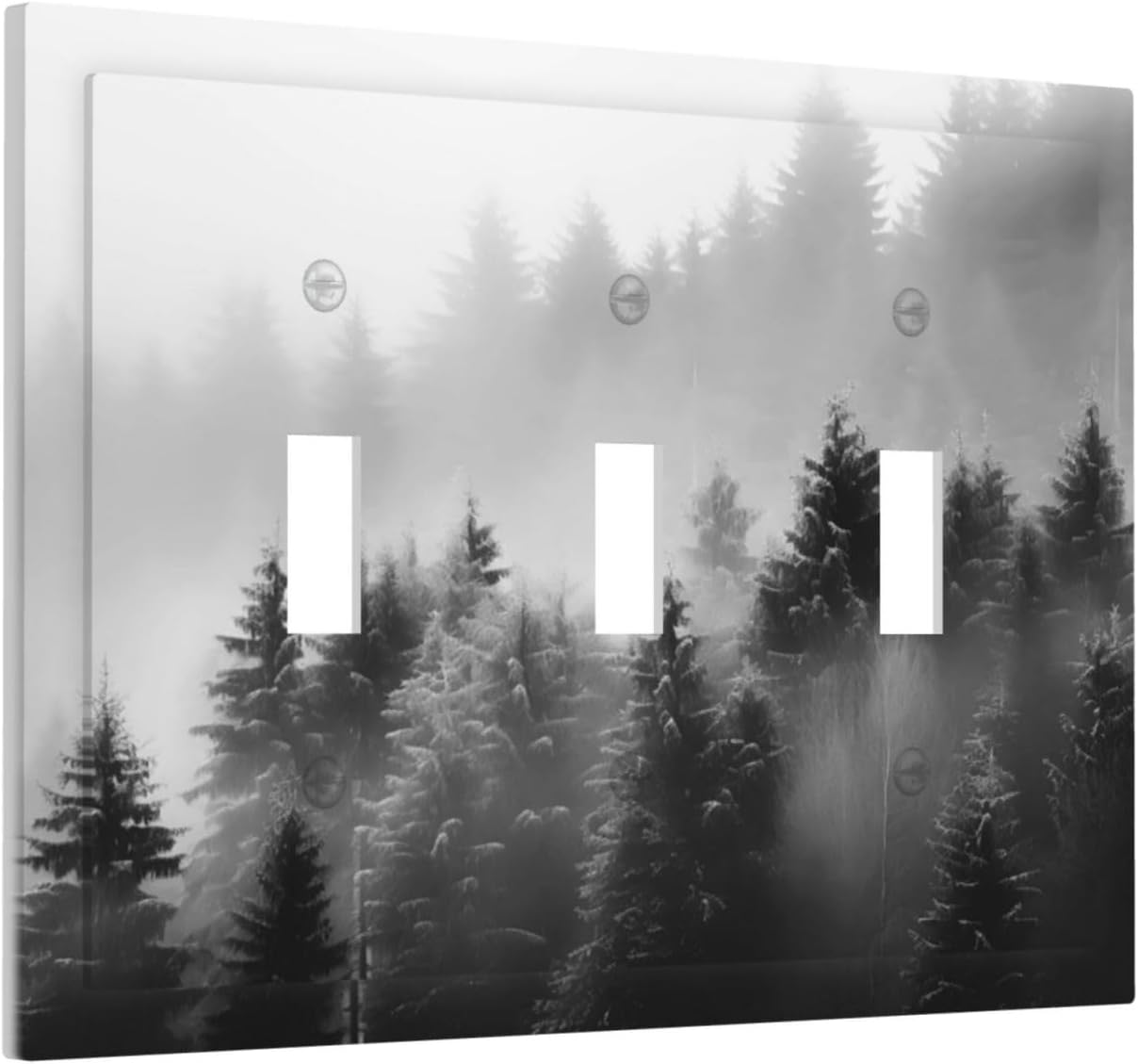 Foggy Forest Natural Scenery Retro Tree Pine Decorative Switch Plates 3 Gang Wall Plate Triple Toggle Light Switch Cover Faceplate Electrical Wall Panels for Bed Room Living Room Decor
