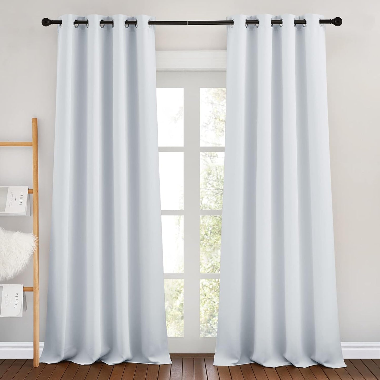 NICETOWN Room Darkening Curtain Panels - Home Fashion Ring Top Thermal Insulated Darkening Curtains for Bedroom/Living Room (2 Panels, 46" Wide by 90" Long, Greyish White)