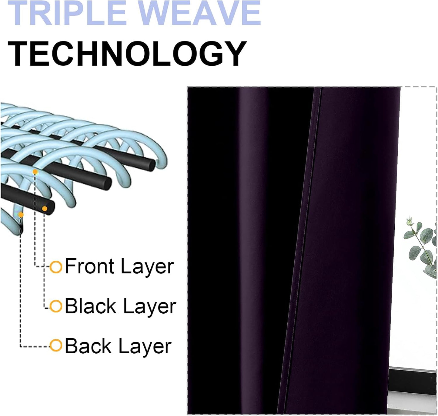 Simplebrand Ava BlackBerry Blackout Curtains for Bedroom 63 Inch Length 2 Panels Set, Nursery Thermal Insulated Energy Saving Rod Pocket Window Treatment Curtains Blackout Drapes, W40 x L63 Inch