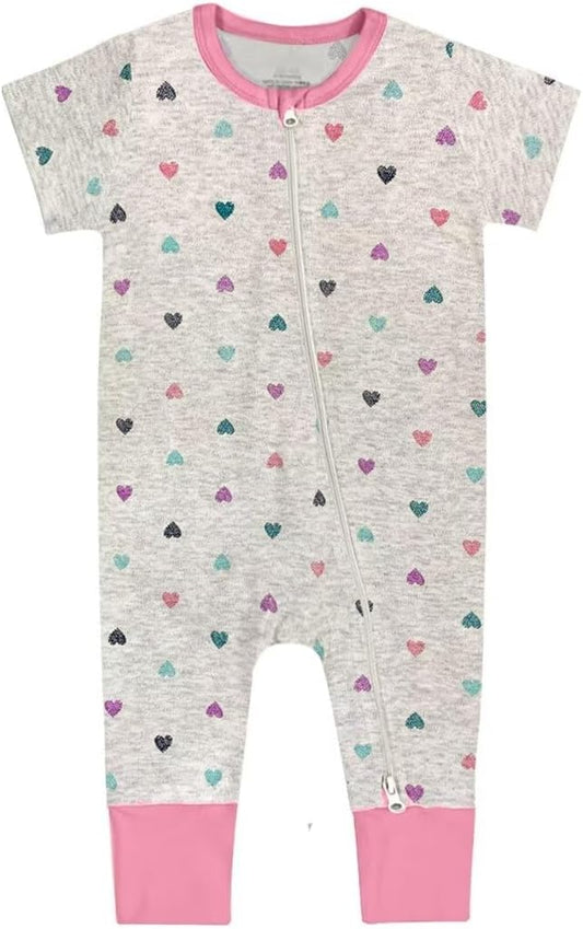 Teach Leanbh Toddler Baby Boys Girls Footless Pajamas Cotton 2 Way Zipper Printing Short Sleeve Romper Sleep and Play