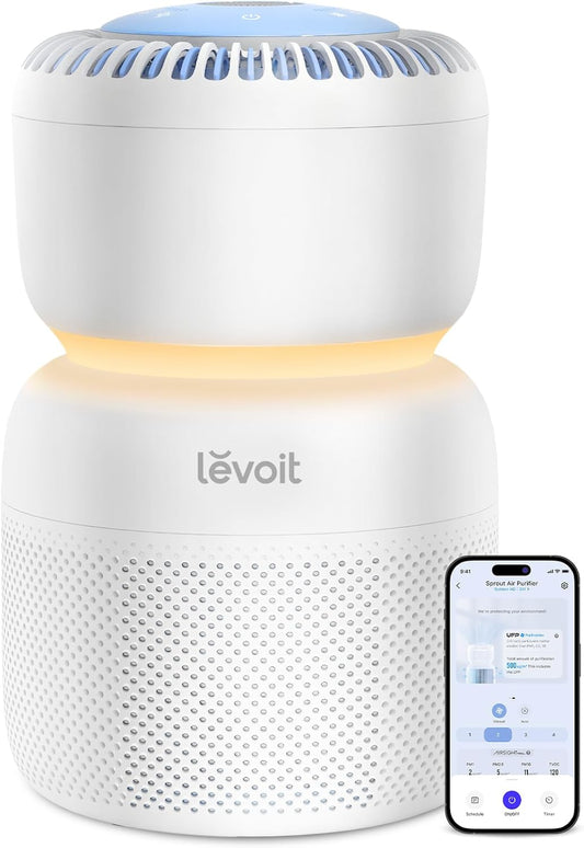 LEVOIT Air Purifier for Baby with White Noise Sound Machine and Blue-Light-Free Night Light in Bedroom, HEPA Filter Removes Ultrafine Particle, AHAM VERIFIDE, 5 Air Quality Monitor, Smart WiFi, Sprout