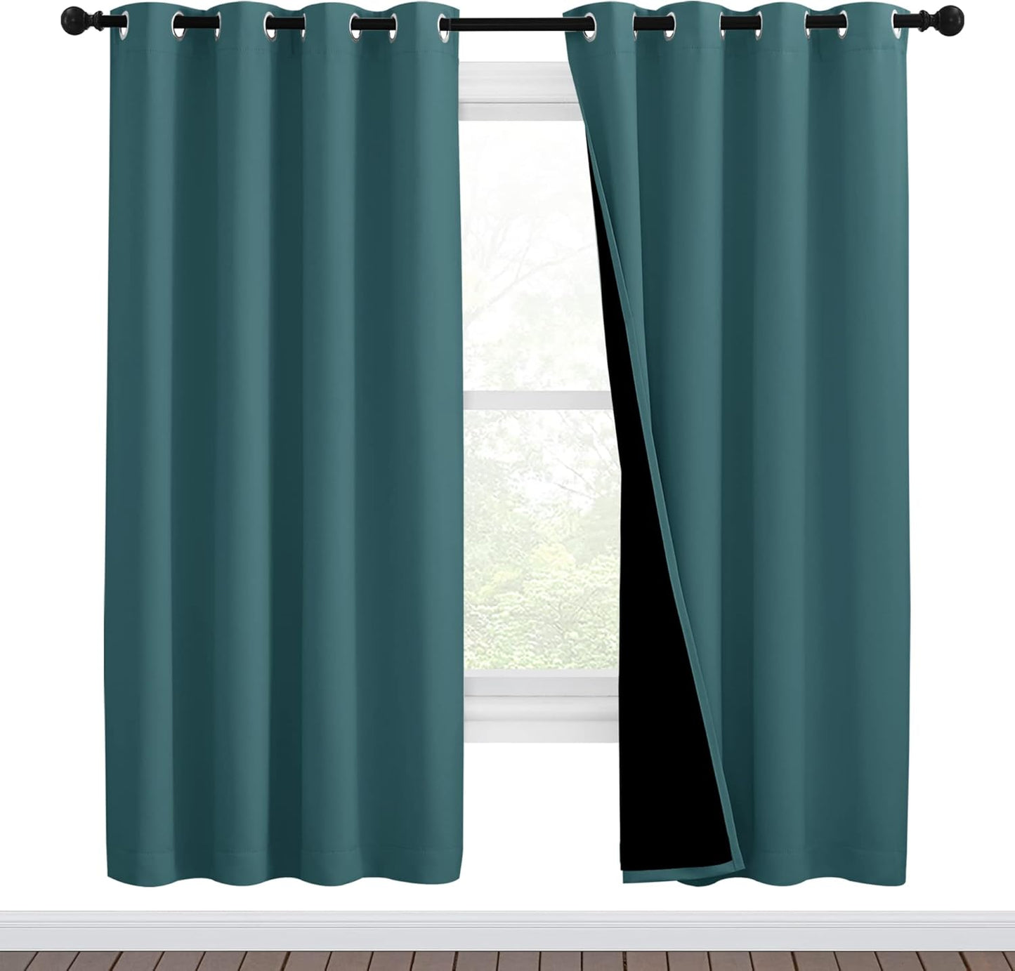 NICETOWN Full Shade Curtain Panels, Pair of Energy Smart & Noise Blocking Out Blackout Drapes for Apartment Window, Thermal Insulated Guest Room Lined Window Dressing(Sea Teal, 46 x 72 inch)
