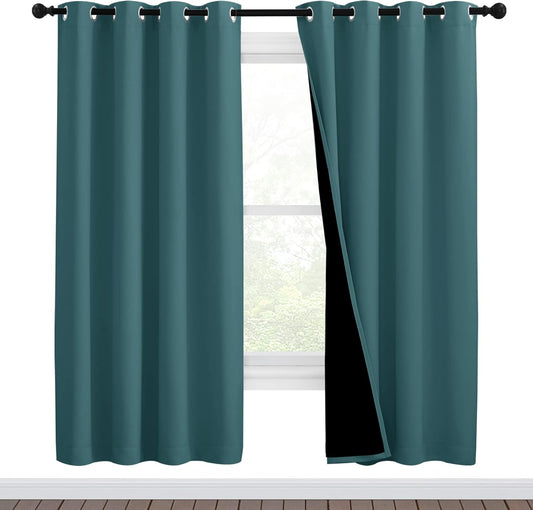 NICETOWN Full Shade Curtain Panels, Pair of Energy Smart & Noise Blocking Out Blackout Drapes for Apartment Window, Thermal Insulated Guest Room Lined Window Dressing(Sea Teal, 46 x 72 inch)
