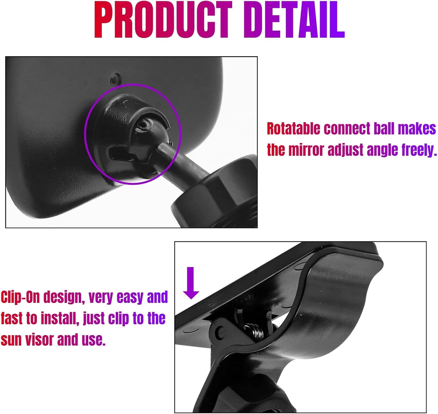 Car Interior Rearview Baby Mirror, Universal Wide Angle Convex Mirrors Clip On Mirror for Infant Toddler Child Backseat, 360° Freely Adjustable. (Black)