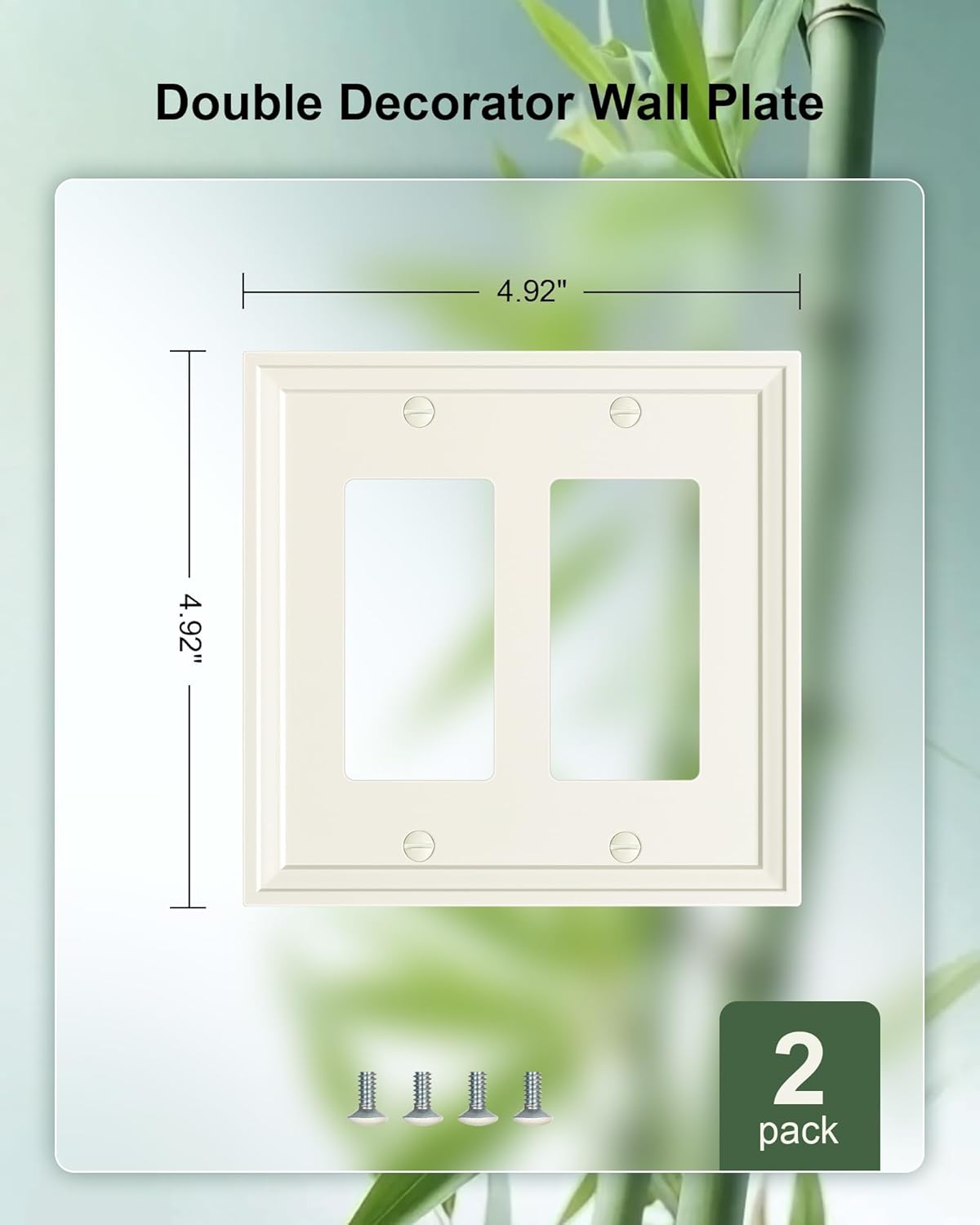 2-Pack Double Decorator Outlet Cover Plate, Light Almond Modern Decorative Switch Plates and Outlet Covers, Natural Bamboo Fiber Wall Plates for Electrical Outlets