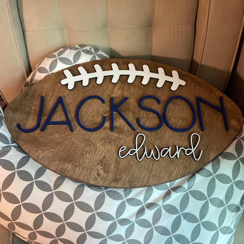 Personalized Football Name Sign, Wooden Name Sign, Football Nursery Decor, Baby Name Sign Wood Sign, Nursery Name Sign for Baby Boys, Football Gift, Kids Room Decor gift/20