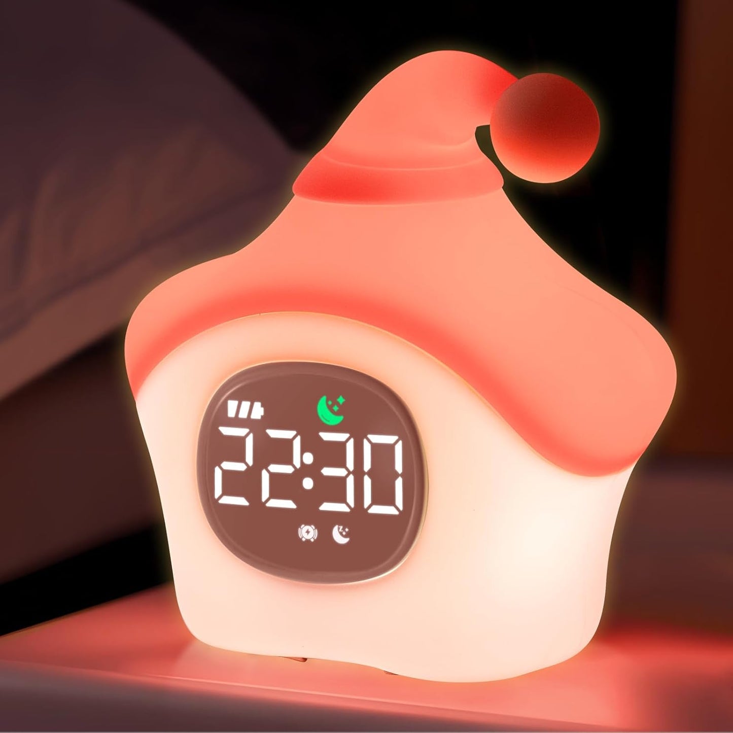 Star Alarm Clock with Night Light for Kids with Sleep Training and Sound Machine, Rechargeable Silicone Lamp OK to Wake Clock，Cute Animal Tabletop Lamp, Perfect Sleep Companion for Boys Girls, Pink