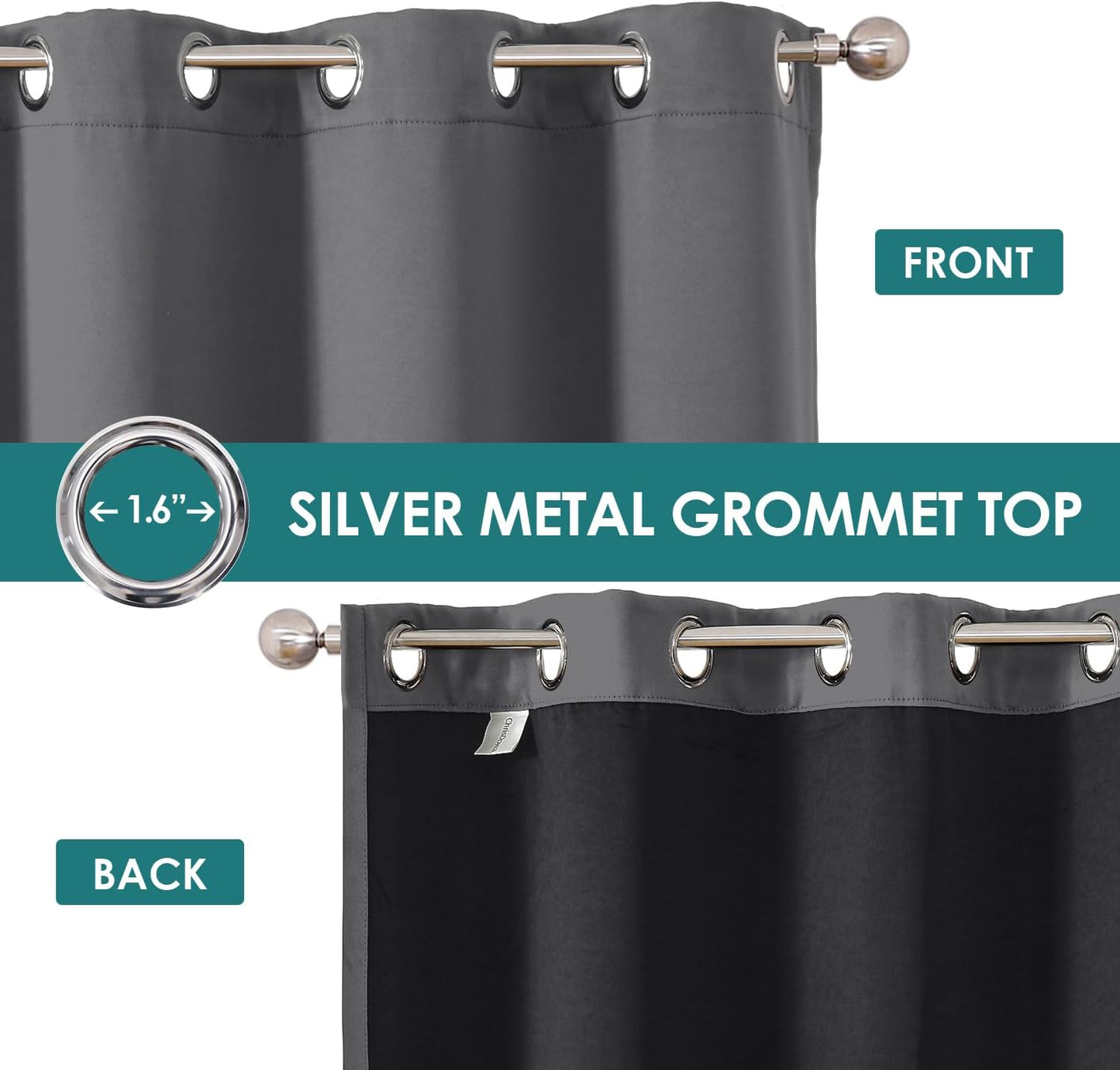 ChrisDowa 100% Blackout Curtains for Bedroom with Black Liner, 2 Thick Layers Total Blackout Thermal Insulated Grommet Window Curtains 2 Panels Set (Grey, 52 x 54 Inch)