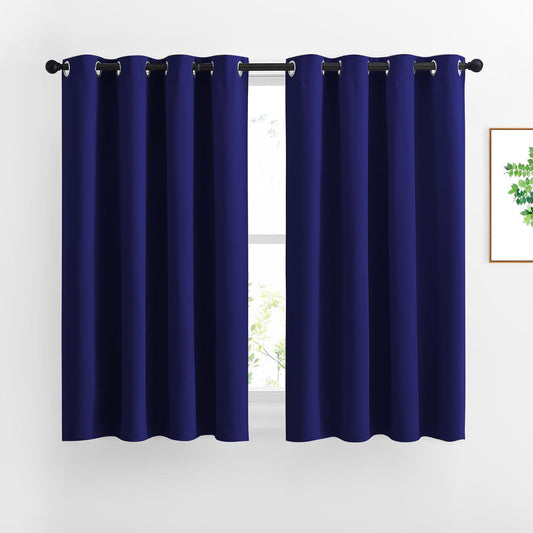 NICETOWN Blackout Curtains for Bedroom - Triple Weave Grommet Top Thermal Insulated Window Treatment Light Blocking Panels for Kitchen/Kids Room, Navy Blue, W46 x L54, Set of 2