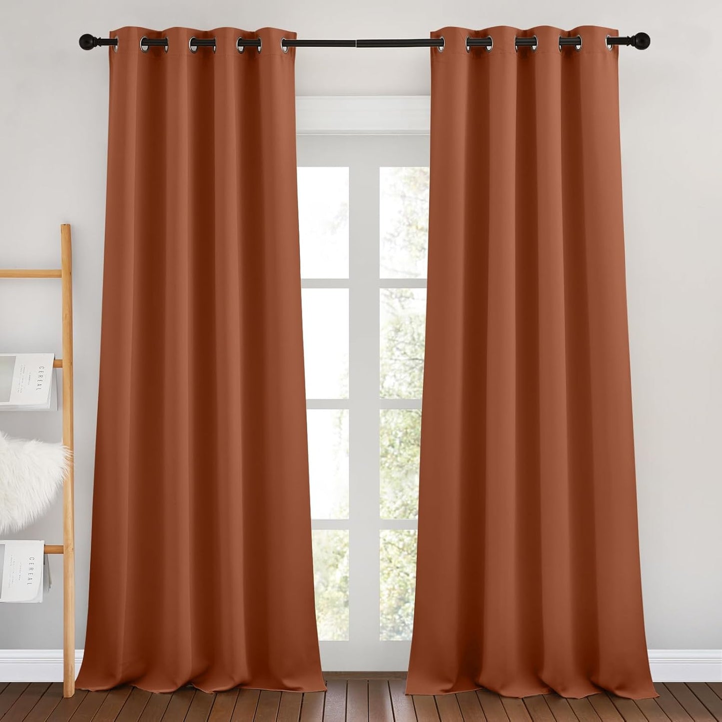 NICETOWN Bedroom Blackout Curtains 90 inches Long 2 Panels Set - Room Darkening Energy Saving Thermal Insulated Grommet Window Treatments Draperies for Living Room (Burnt Orange, W46 x L90)