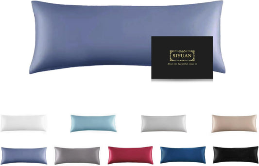 Mulberry Silk Pillowcase for Hair and Skin,Cooling Silk Pillow Case with Hidden Zipper,Allergen Proof Dual Sides Soft Breathable Smooth Silk Pillow Cover for Women (Grayish Blue, Body)