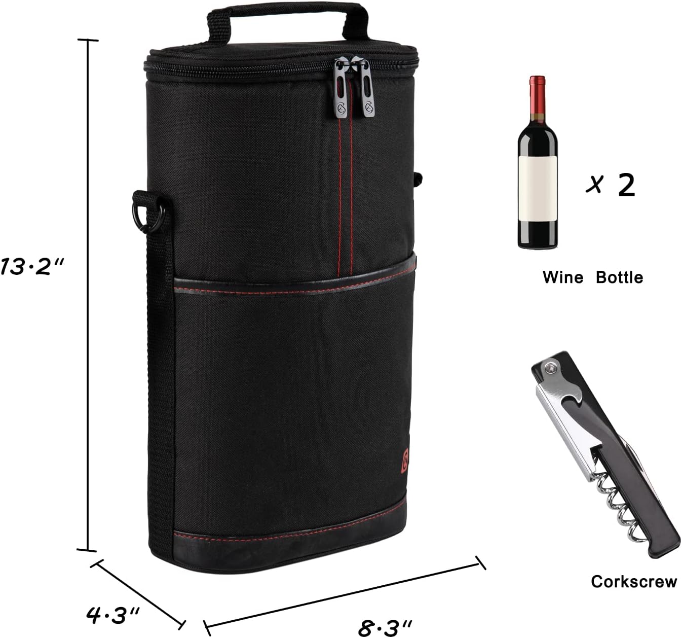 ALLCAMP 2 Bottle Wine Tote Carrier - Insulated Portable Padded Canvas Wine Bag for Travel, BYOB Restaurant, Wine Tasting, Party, Great Christmas Day Gift for Wine Lover，Black