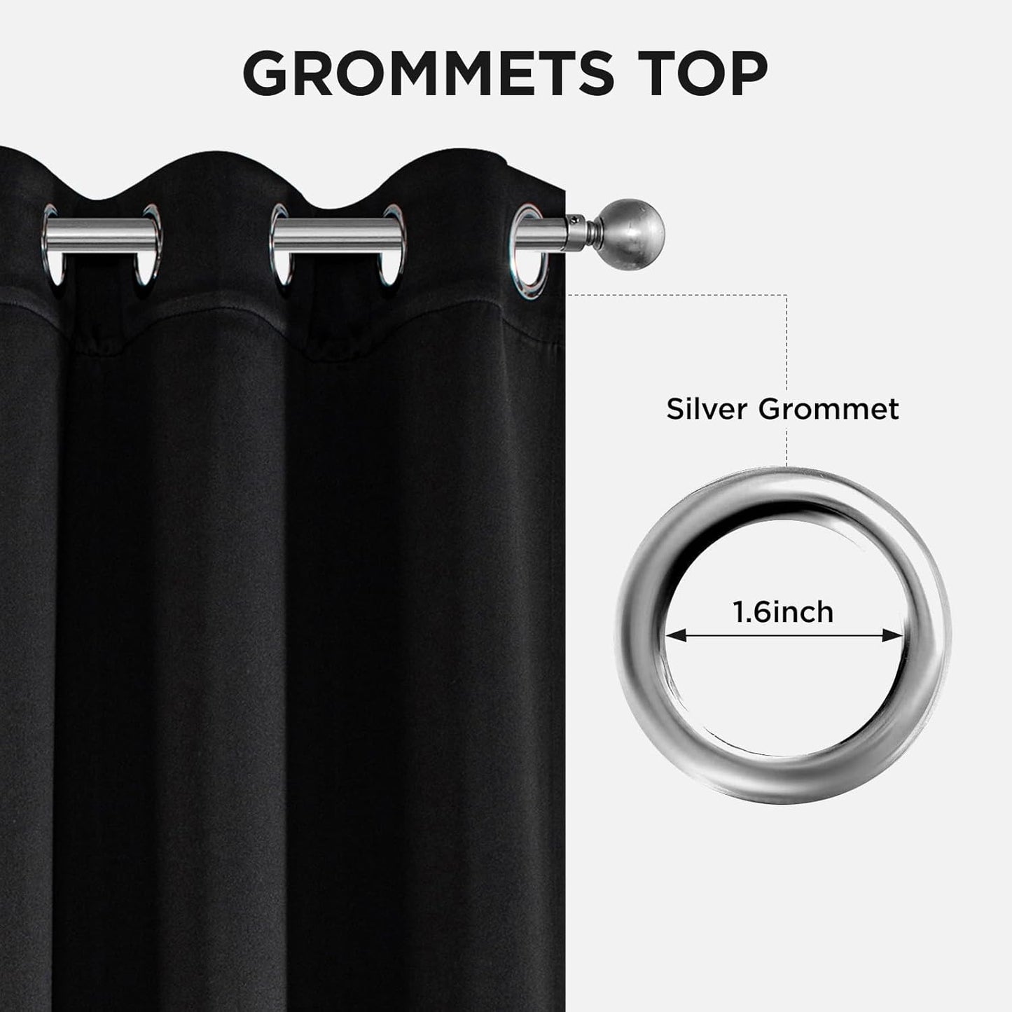 Joydeco Blackout Curtains 45 Inch Length 2 Panels Set, Thermal Insulated Long Curtains& Drapes 2 Burg, Room Darkening Grommet Drapes for Living Room Bedroom Window (W52 x L45 Inch, Black)