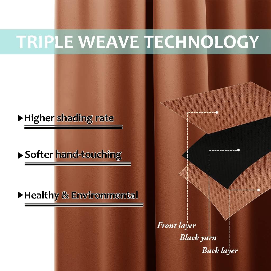 NICETOWN Burnt Orange 100% Blackout Window Curtain Panels, Heat and Cold Blocking Drapes with Black Liner for Nursery, 84 inches Thermal Insulated Draperies (2 Pieces, 52 inches Wide Each Panel)