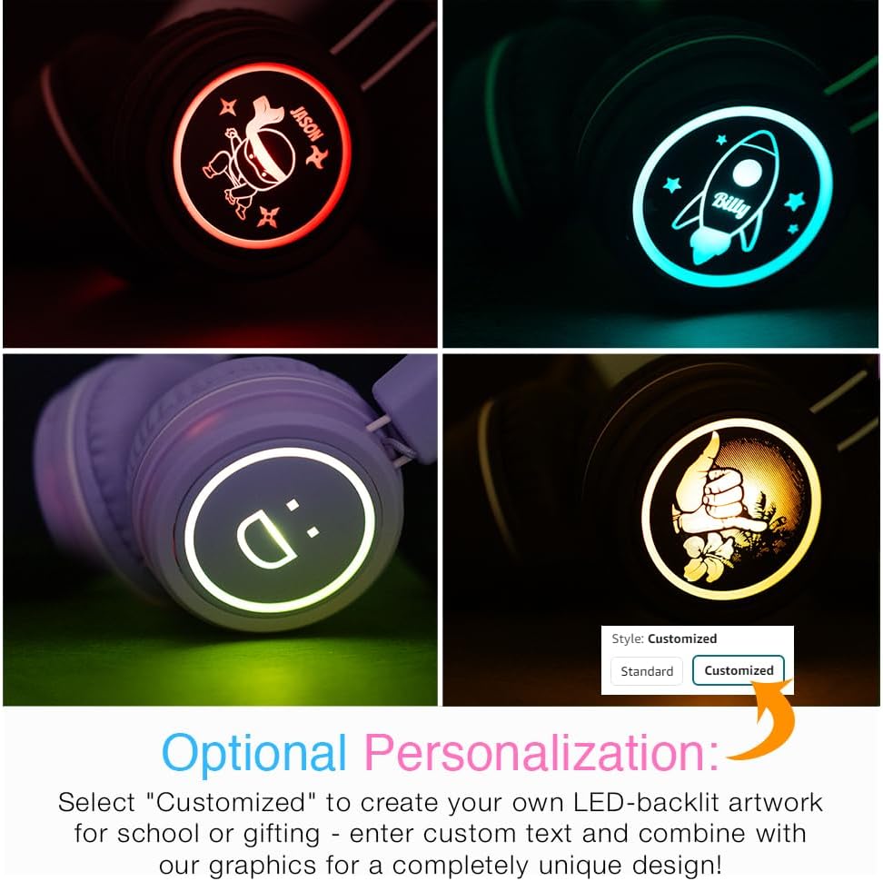 MEE audio KidJamz KJ55BT Bluetooth Wireless Safe Listening Headphones for Children with LED Lights, 85dB Volume Limiter, Mic & 40h Battery (Blue)