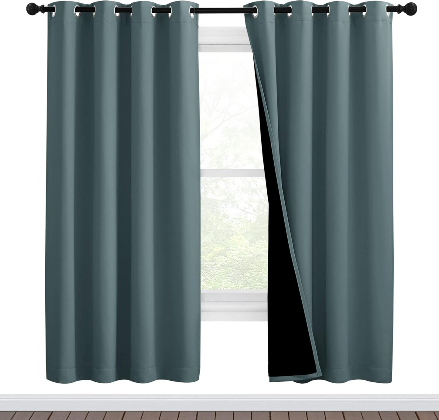 NICETOWN 100% Blackout Window Curtain Panels, Full Light Blocking Drapes with Black Liner for Nursery, 72-inch Drop Thermal Insulated Draperies (Greyish Blue, 2 Pieces, 46-inch Wide Per Panel)