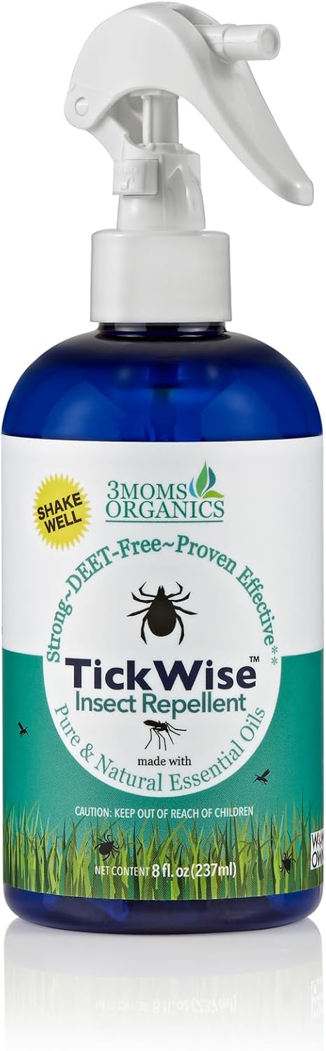3 Moms Organics TickWise 8oz, Made with All Natural Essential Oils, DEET-Free, Tick and Insect Repellent, Plant Based Essential Oils, All Natural Ingredients Great for Adults, Kids, Dogs & Horses