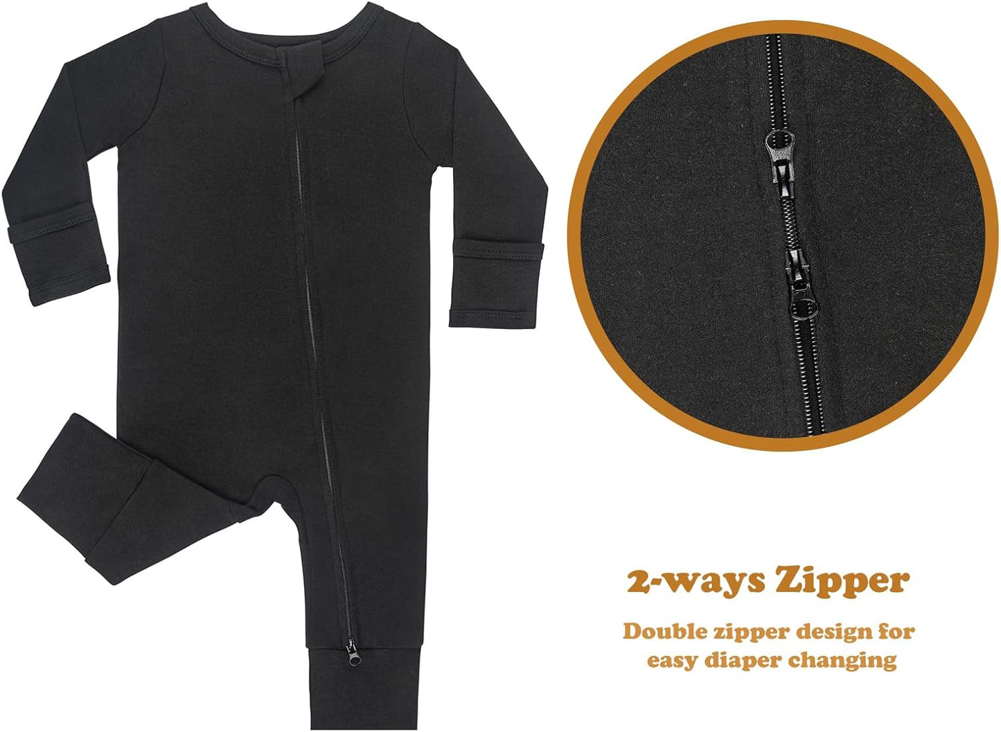 GUISBY Long Sleeve Cotton Pajamas Footless Baby Bodysuits with Zipper and Mittens 3-Pack for Boys Girls