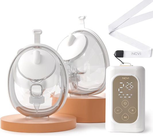 NCVI Ultra-Light Wearable Breastfeeding Pump Hands-Free, Hospital-Grade Portable Electric Breast Pump with Double Sealed Milk Cup, 21/24mm Flanges Suit for 17-23mm Small Nipples, 4 Modes 9 Levels