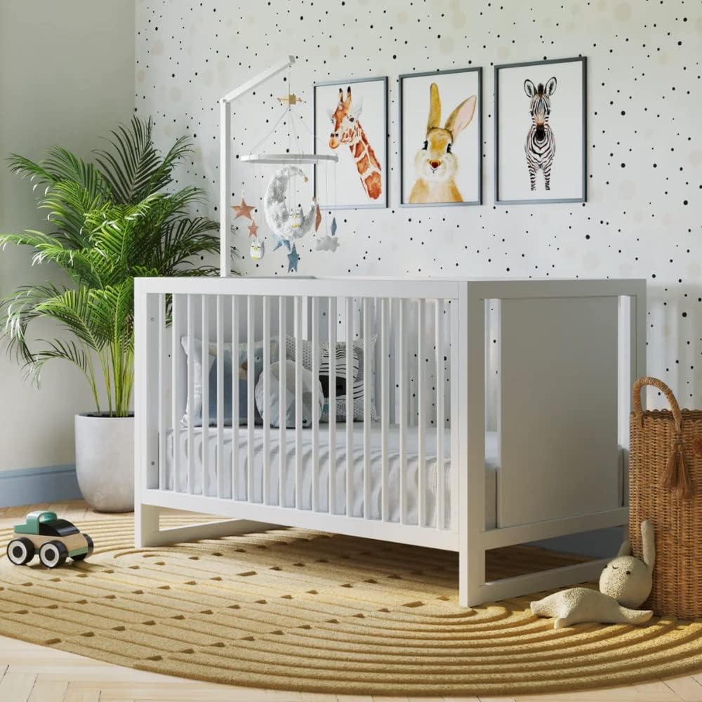 Nurture& The Crib - Baby, Toddler Convertible Crib | Sustainable Non-Toxic Materials | 3 Adjustable Heights - Grows with Your Baby (Toddler Guardrail NOT Included) (White)