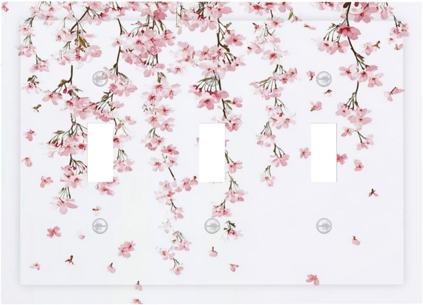 Decorative Switch Plates Sakura Plant Floral Pink Flowers 3 Gang Wall Plate Triple Toggle Light Switch Cover Faceplate Electrical Wall Panels For Bed Room Living Room Decor