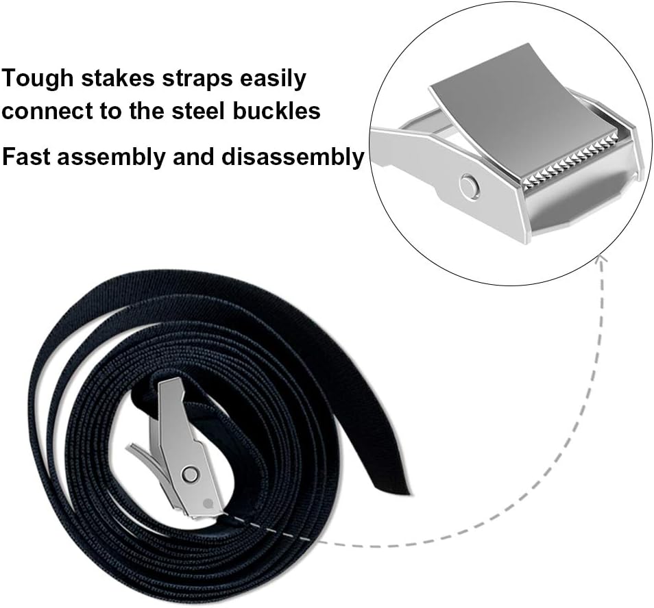 Eurmax USA Trampoline Stakes Heavy Duty Trampoline Parts Corkscrew Shape Steel Stakes Anchor Kit with T Hook for Trampolines -Set of 4 Bonus 4 Strong Belt,Black