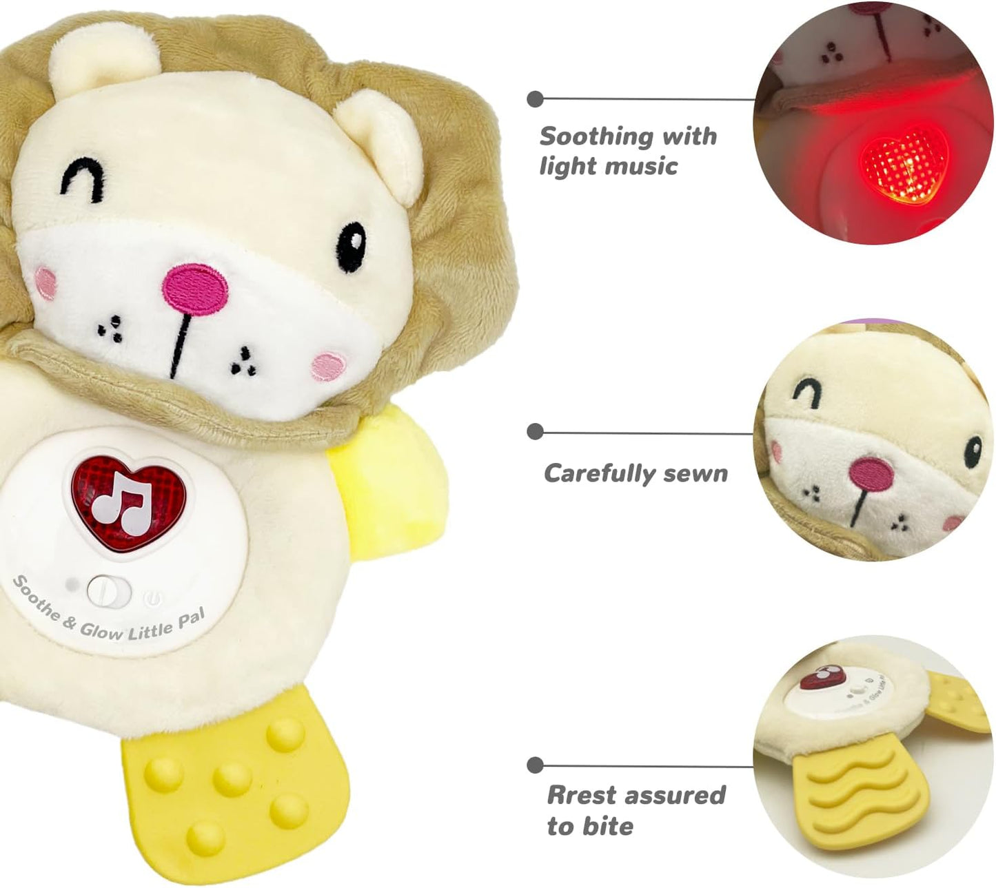 Baby Musical Activity Soft Toys with Sound & Light, Sensory Toys for Infant Developmental with Teether, Rattle and Textures, Soft Plush Toy for Newborn Gift 6 to 12 Months (Lion)