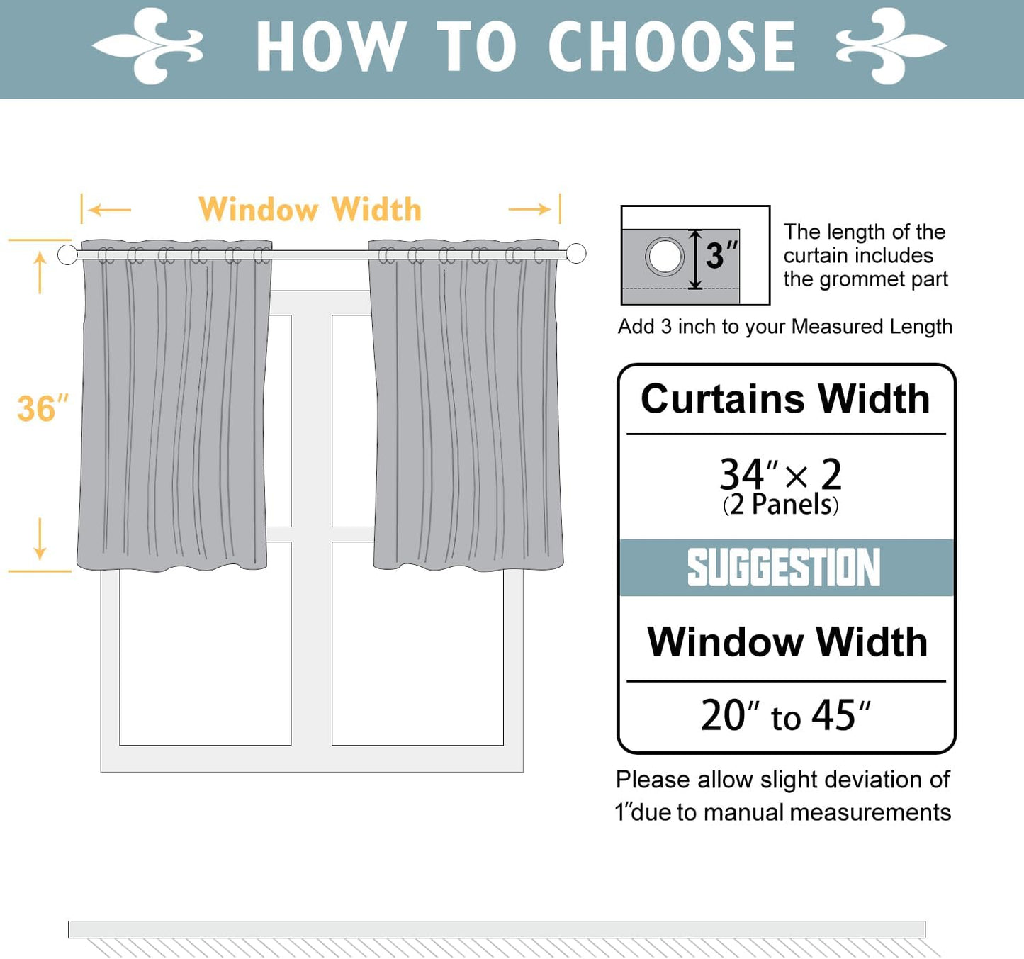 ChrisDowa Small Window Curtains 36 inches Long for Bedroom - Grommet Short Thermal Insulated Room Darkening Curtains for Kitchen (2 Panels, Grey, 34 x 36 Inch)