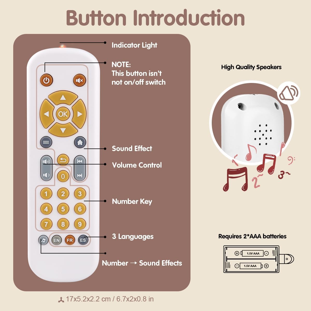 Nueplay Baby TV Remote Control Toy with Light and Sound, Toddler Realistic Controller with 3 Languages, Early Educational Learning Musical Toys, Preschool Infant Boys Girls 6, 12, 18 Months, White