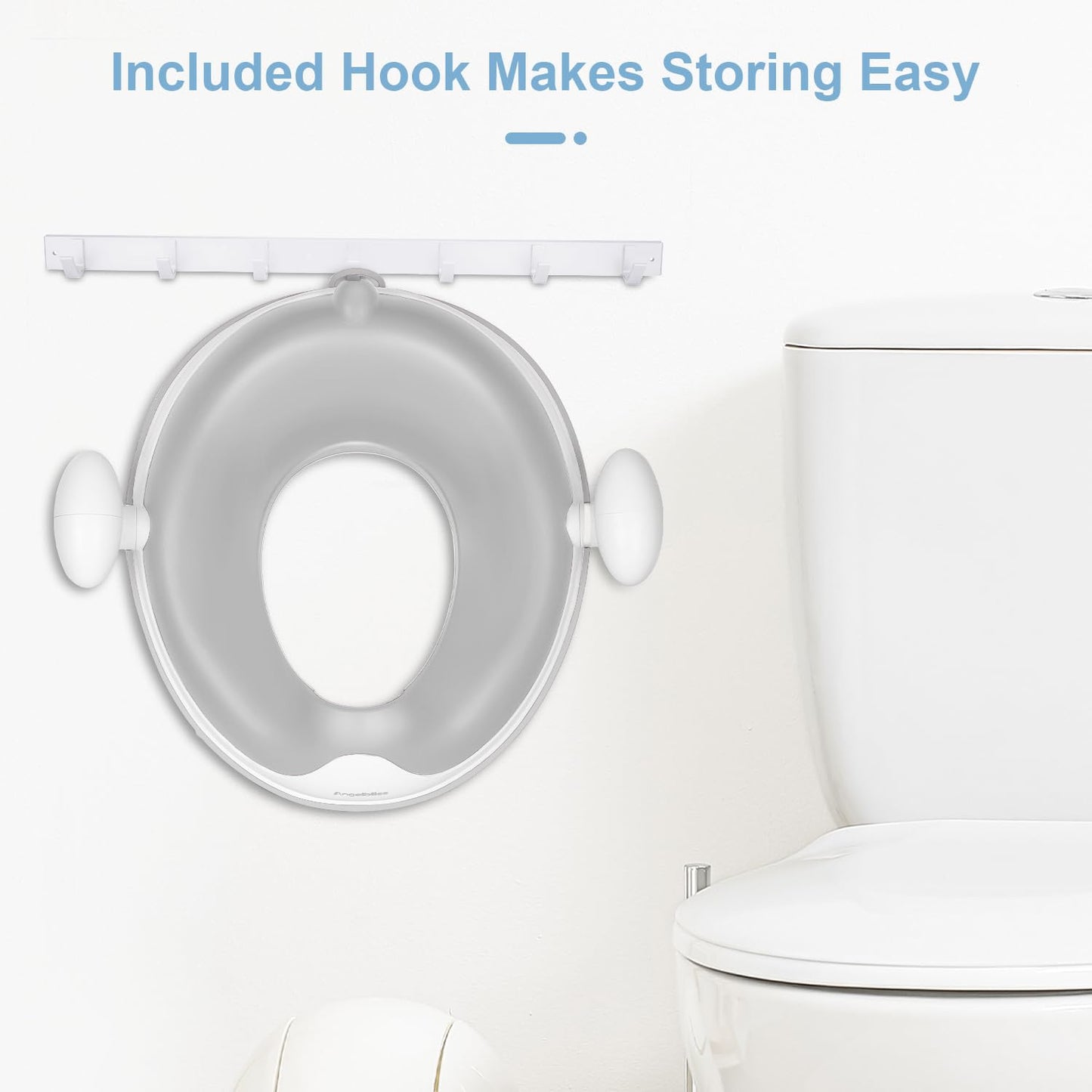 ANGELBLISS Baby Potty Training Toilet Seat with Soft Cushion Handles, Haute Collection, Double Anti-Slip Design and Splash Guard for Boys and Girls (Grey)