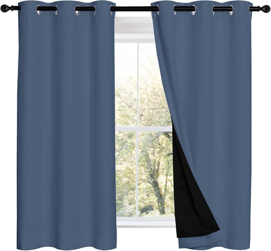 NICETOWN Stone Blue 100% Blackout Curtains 2 Panels Set Burg, Thermal Insulated Full Blackout 2-Layer Lined Drapes, Energy Efficiency Window Draperies for Boy's Room (42-inch W by 54-inch L)