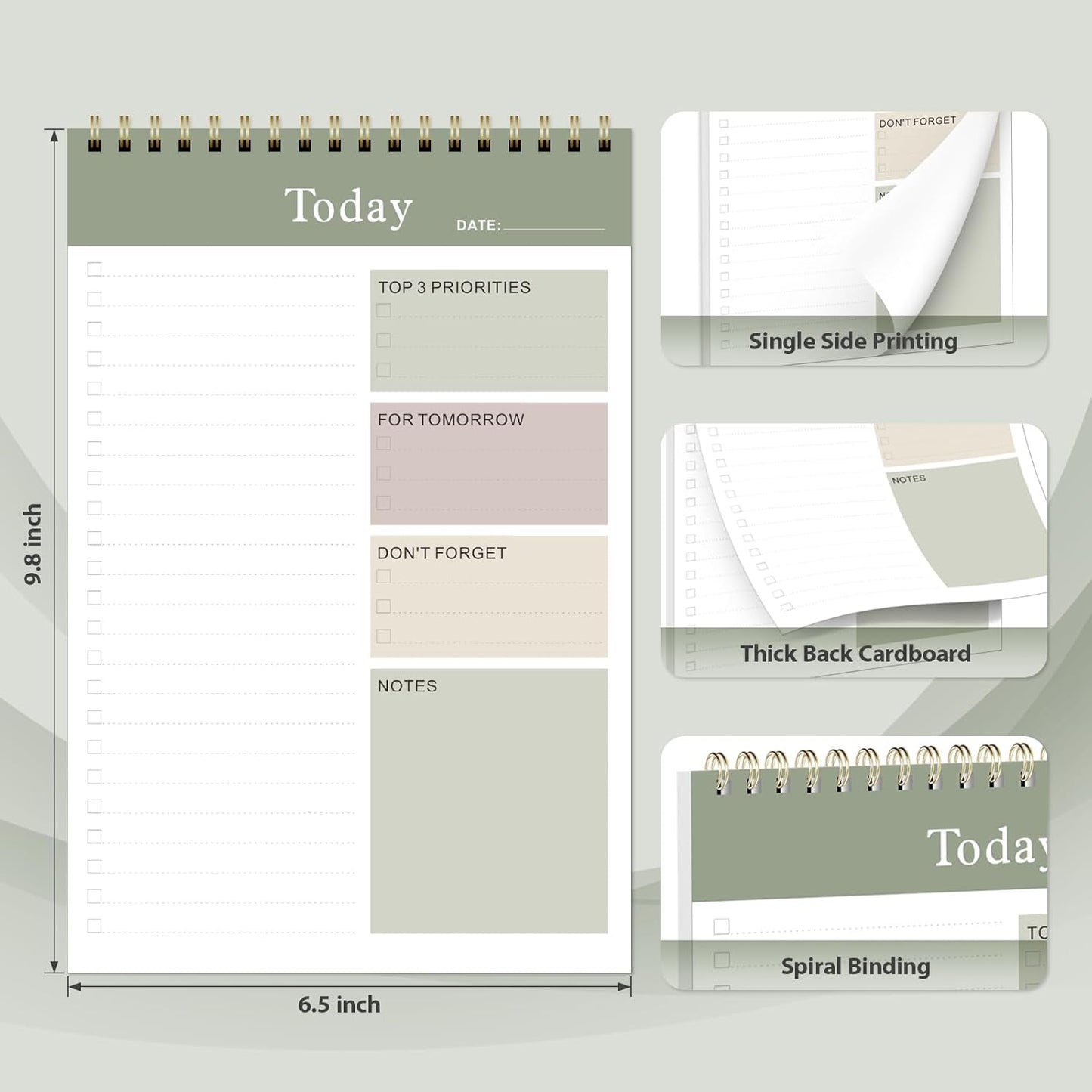 Weekly To Do List Notepad, Undated Planner with 52 Sheets (8.5''x11''), Desk Weekly Planner for Women & Man, Home School & Work (E-Green)