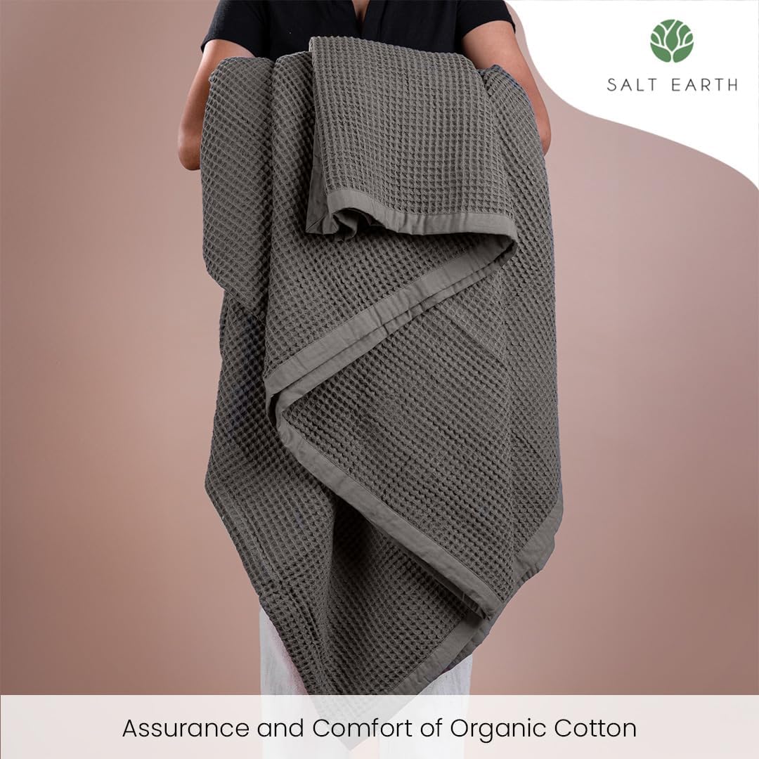 Salt Earth GOTS Certified 100% Organic Cotton Throw Blanket, 55" X 60" Waffle Blankets & Throws for Bed, Throw Blanket for Couch, Modern & Cozy Blanket, All Season,Comfy & Soft Blanket(Charcoal Grey)