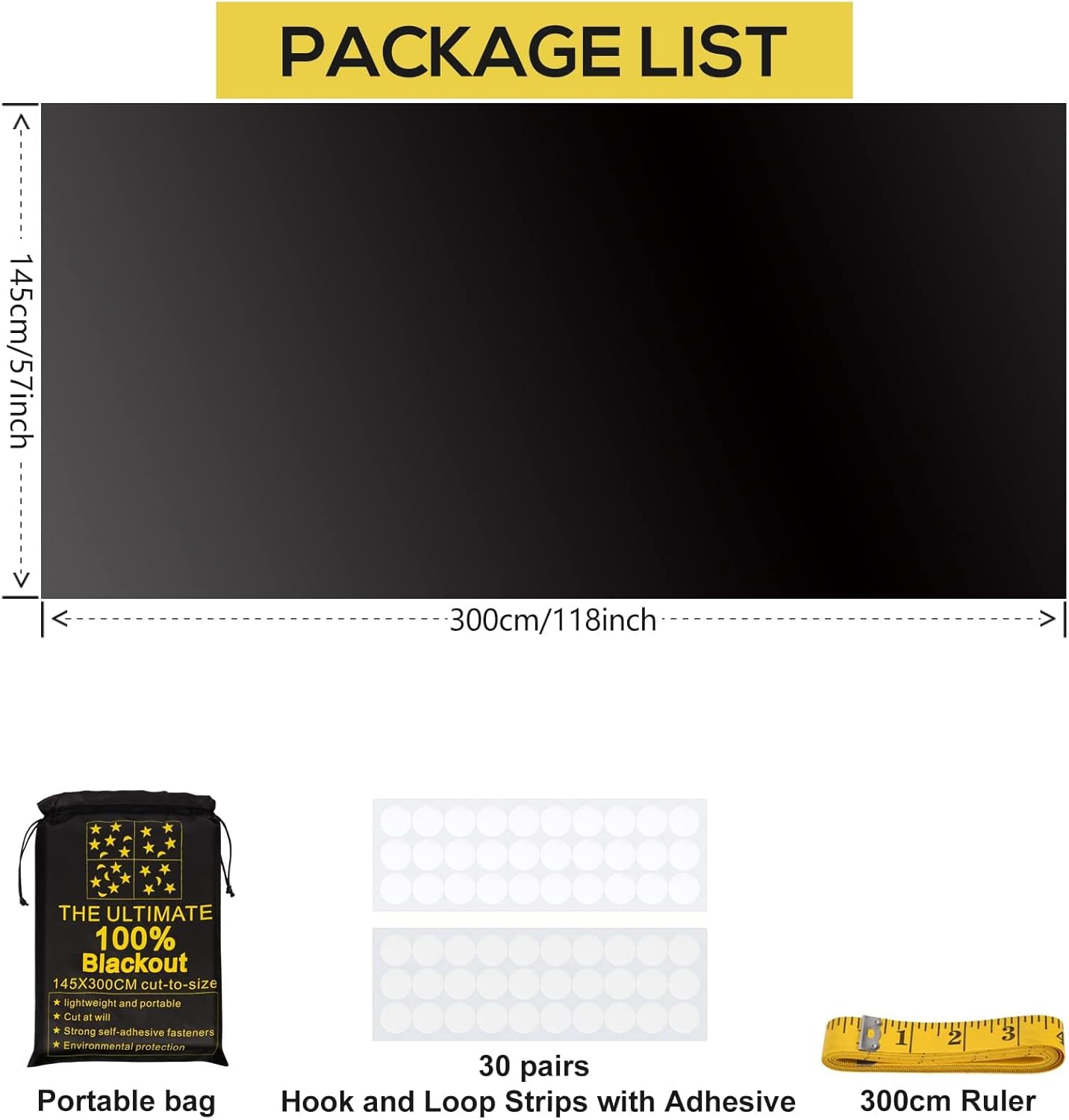 Portable Blackout Shades (118" x 57") 100% Blackout Material Temporary Blackout Blinds/Curtains for Baby Nursery, Bedroom, Window, Dorm Room, Office or Travel Use