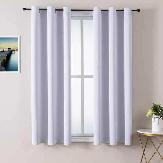 ChrisDowa Small Window Curtains 40 inches Long for Bedroom - Grommet Short Thermal Insulated Room Darkening Curtains for Kitchen (2 Panels, Greyish White, 29 x 40 Inch)