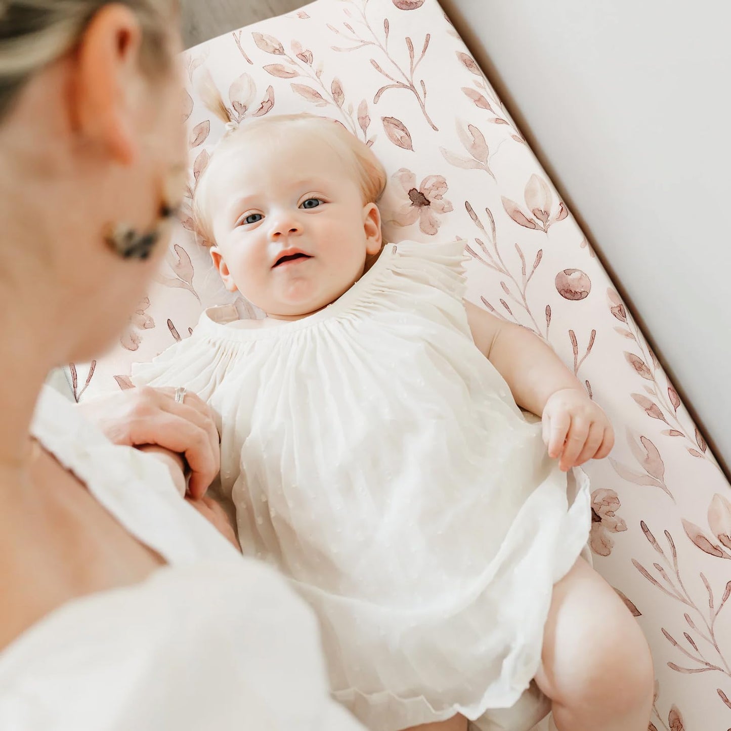 GRSSDER Stretch Ultra Soft Jersey Knit Changing Pad Cover Set 2 Pack, Change Table Pad Covers Fit 32"/34" x 16" Pads Safe and Snug, Beautiful Blush Pink Floral and Cute Animals Print for Girls