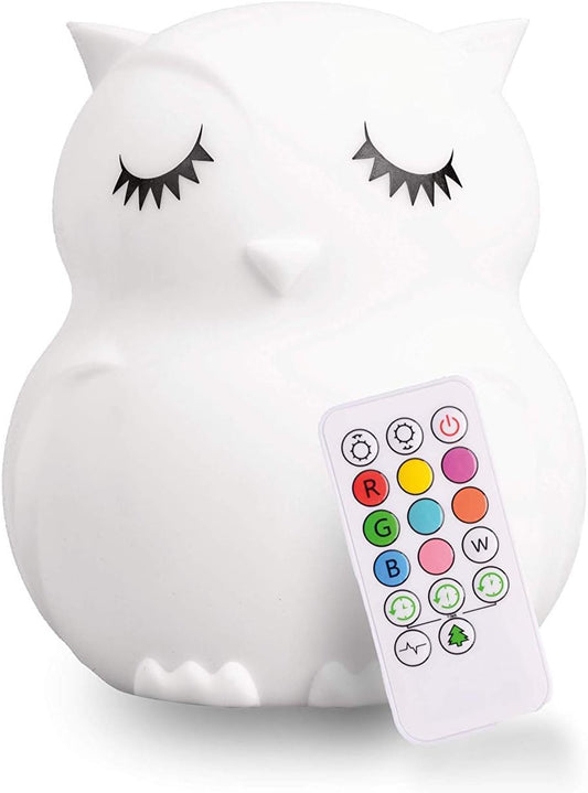 Lumipets Remote Control Silicone Night Light for Kids - Owl Design with 9 Soft Colors & Sleep Timer - Rechargeable, Battery-Operated Lamp for Bedroom | Baby Nursery, Toddler, Girls, Boys