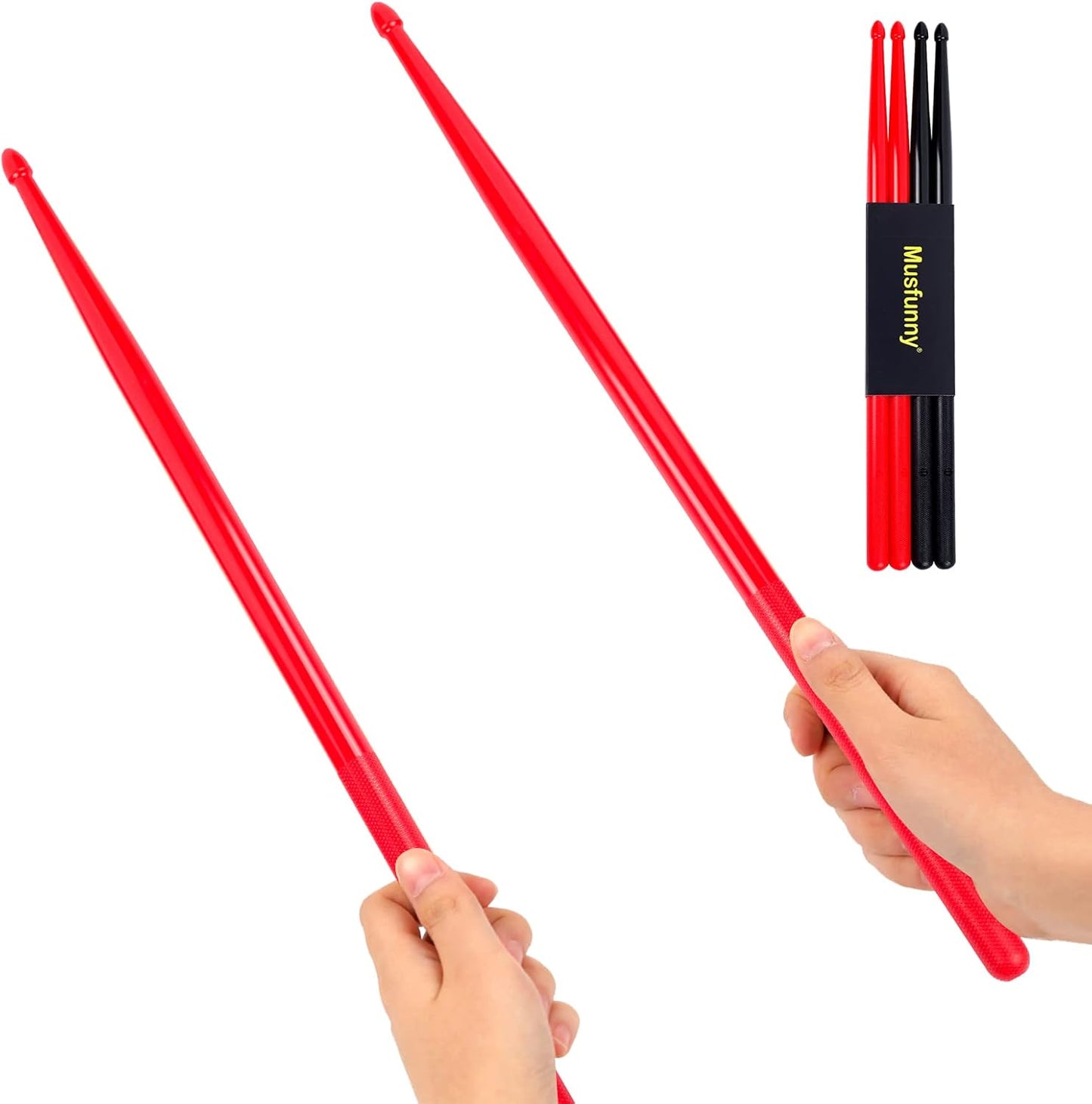 5A Nylon Drumsticks for Kids Adults: Light Durable Drum Sticks Black Red with Anti-Slip Handles for Electronic Drums Exercise Percussion Accessories (2 Pairs)