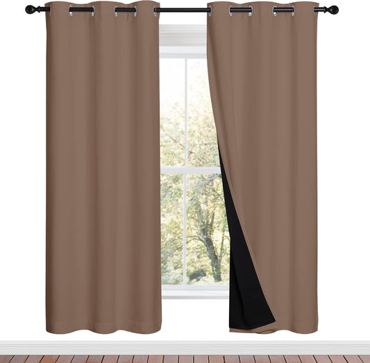 NICETOWN Living Room Completely Shaded Draperies, Privacy Protection & Noise Reducing Ring Top Drapes, Black Lined Insulated Window Treatment Curtain Panels(Cappuccino, 2 Pieces, W42 x L72)