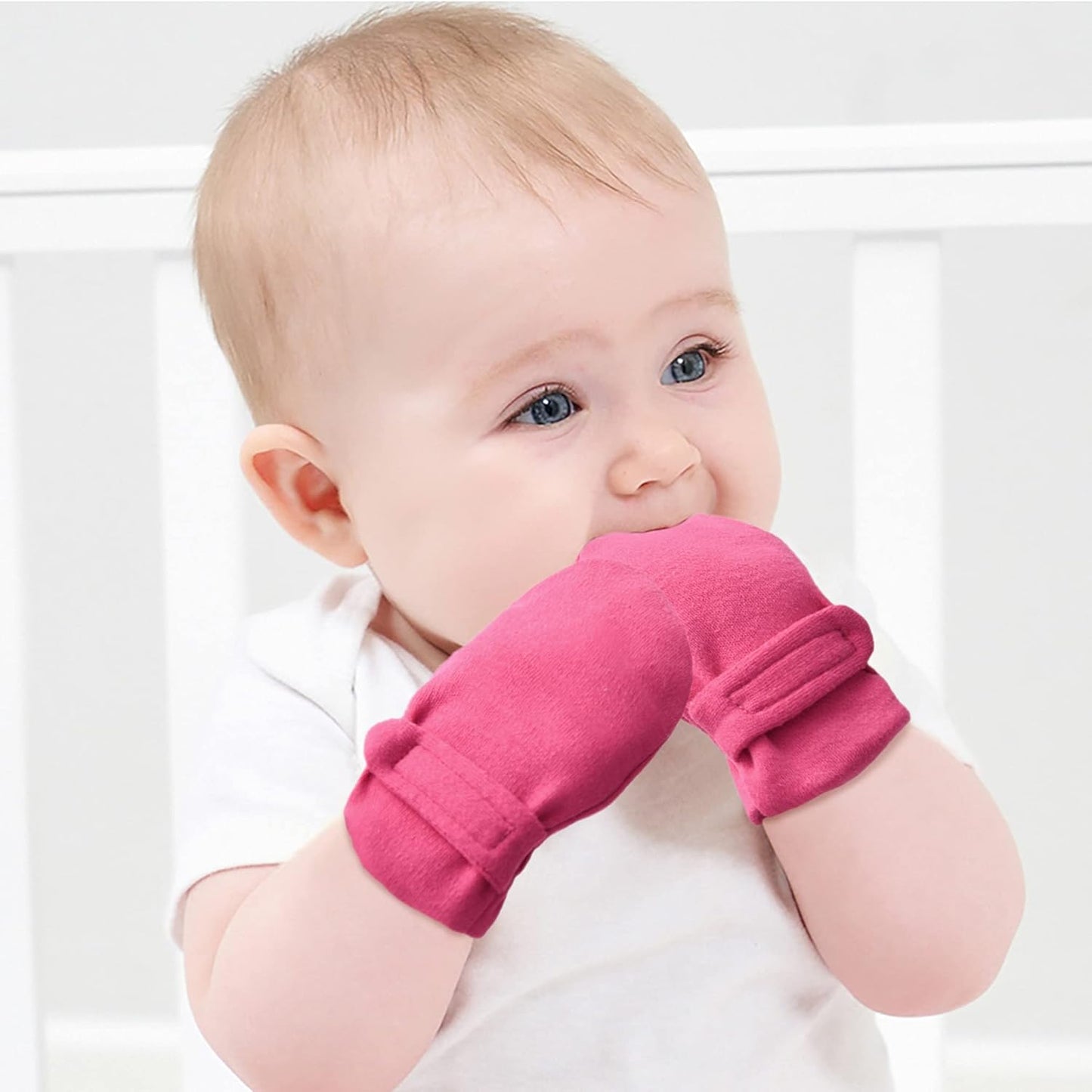 Newborn Baby No Scratch Mittens Stay On, 100% Cotton Breathable, Adjustable Infant Gloves for Baby Boys Girls Mittens