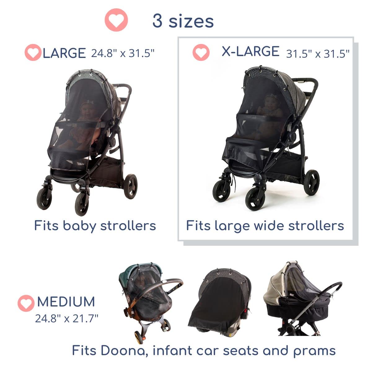 Stroller Sun Shade - Universal UV Protection Cover for Strollers Sunshade with See Through, Clip-On Sun Blocker, Sun Shield for Baby, Breathable Adjustable Fit, Full Coverage, X-Large